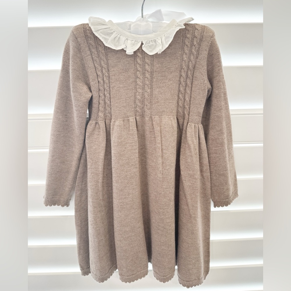 Edgehill collection Baby Girl knit Dress with White elegant Ruffle Collar